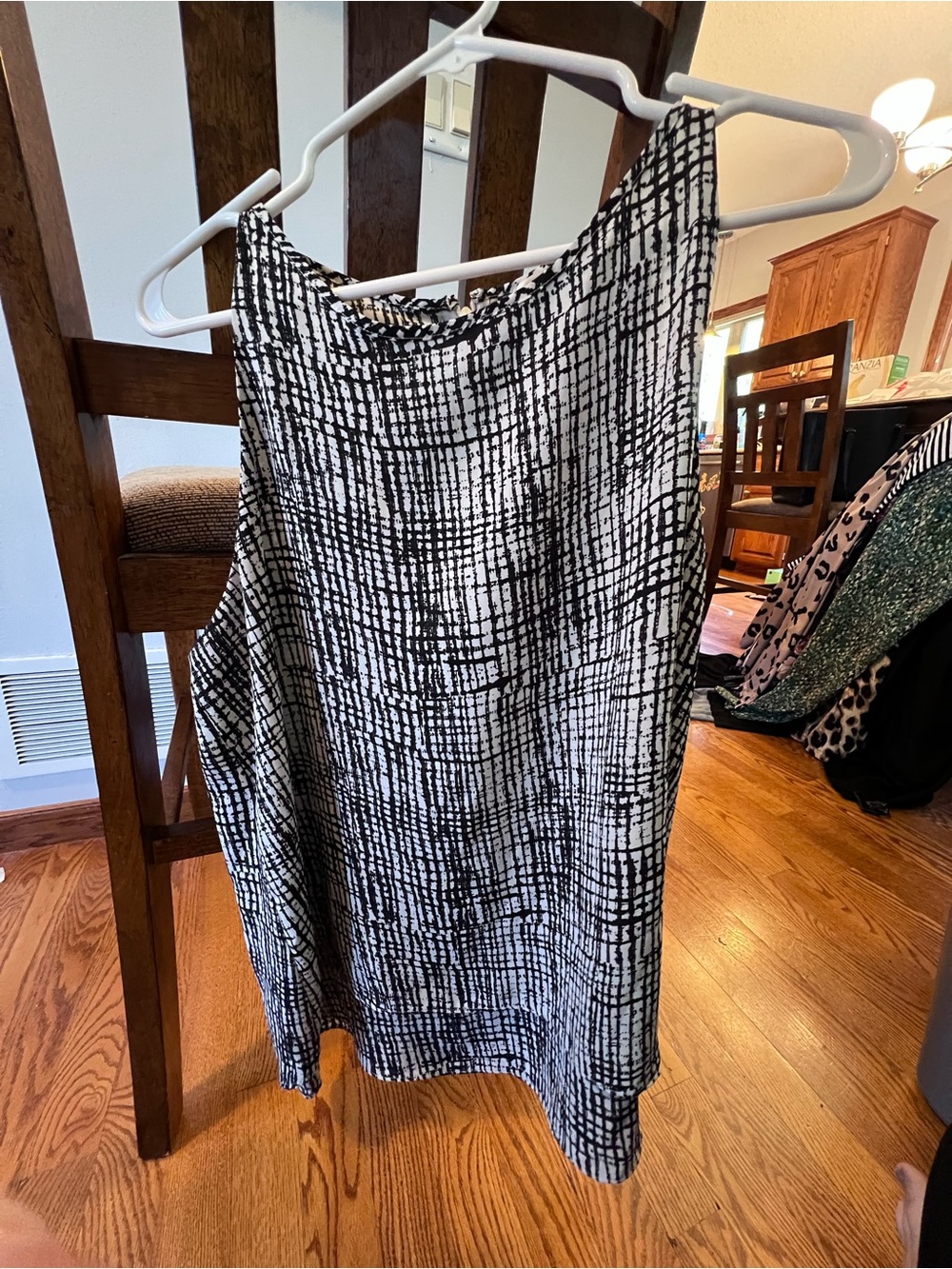 Kenar Black and White A-Line Skirt with Abstract Grid Print